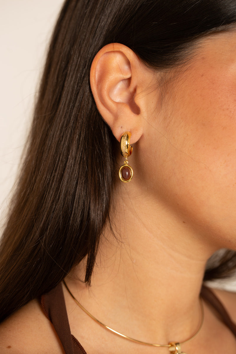 Argola Oval Marrom - Argola Dourada Lucky Bijoux