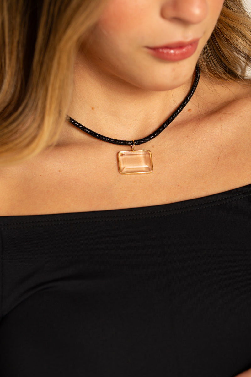 Colar Crystal Block - Colar Dourado Lucky Bijoux