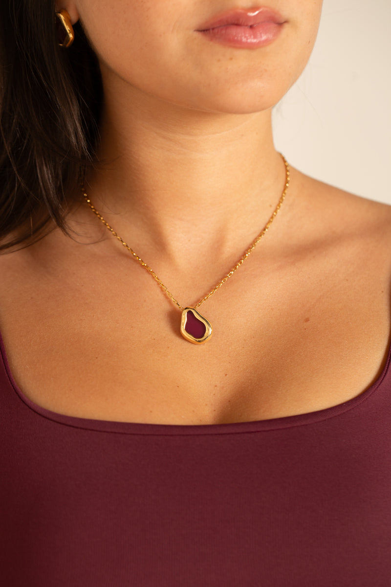 Colar Orgânico Bordô - Colar Dourado Lucky Bijoux