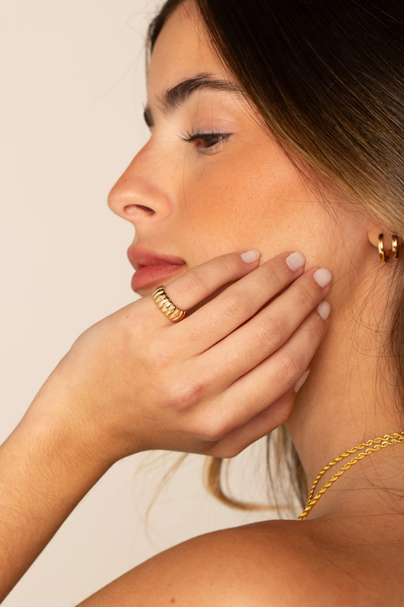 Anel Dedinho Ripado - Anel Dourado Lucky Bijoux