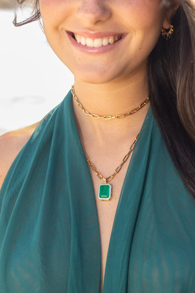 Colar Gem Esmeralda - Colar Dourado Lucky Bijoux