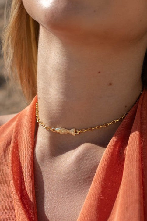 Choker Cartier Peixe - Colar Dourado Lucky Bijoux