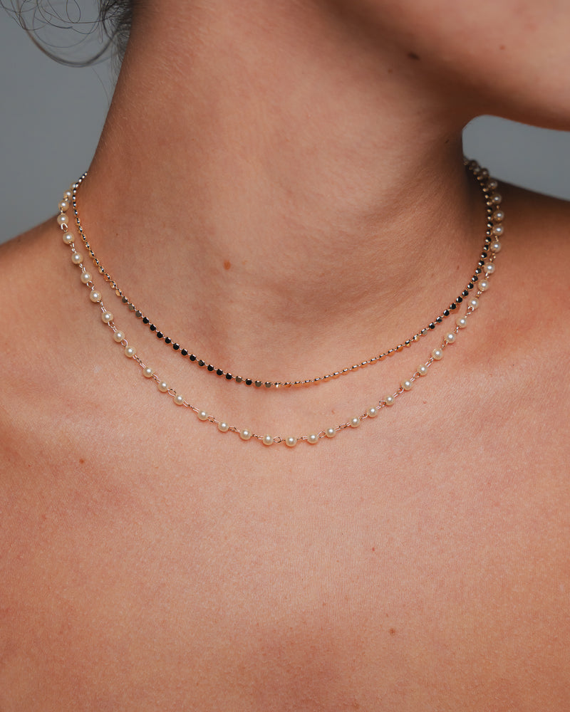 Colar Duplo Achatado Pérolas - Colar Dourado Lucky Bijoux