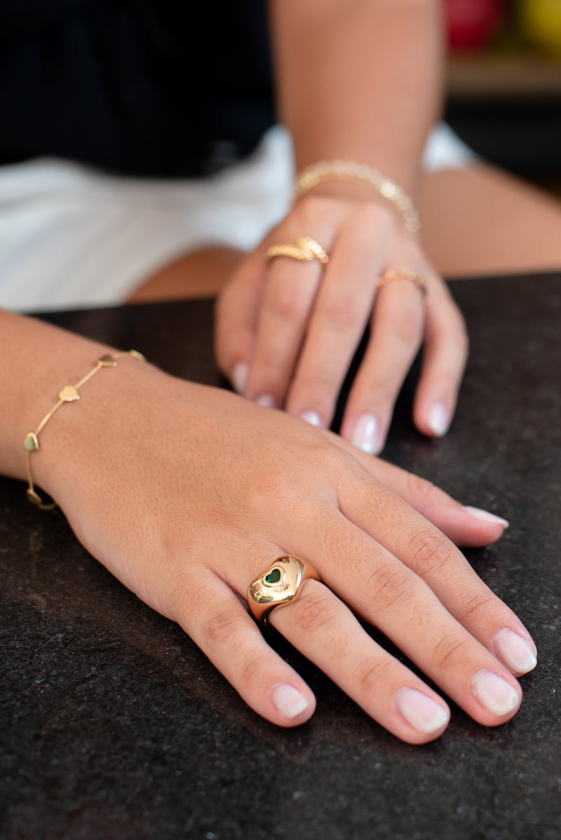 Anel Esmeral - Anel Dourado Lucky Bijoux