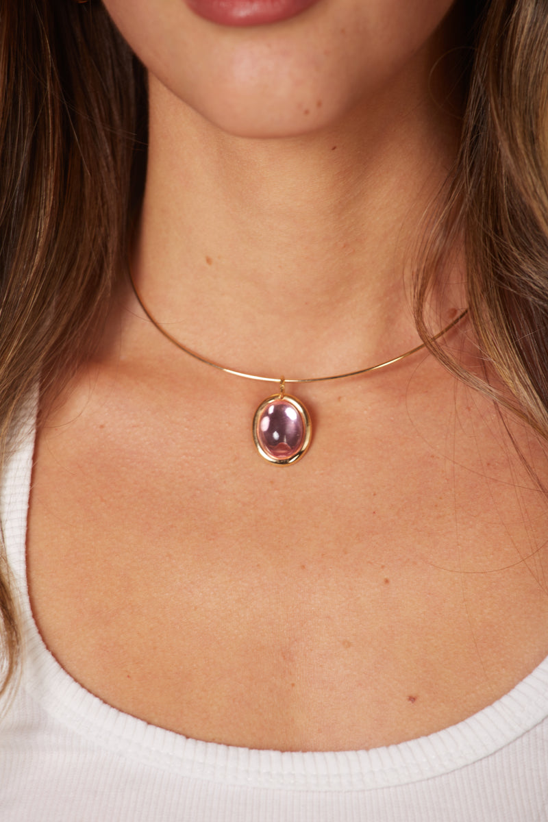 The Lucky Necklace - Pink Oval Gem