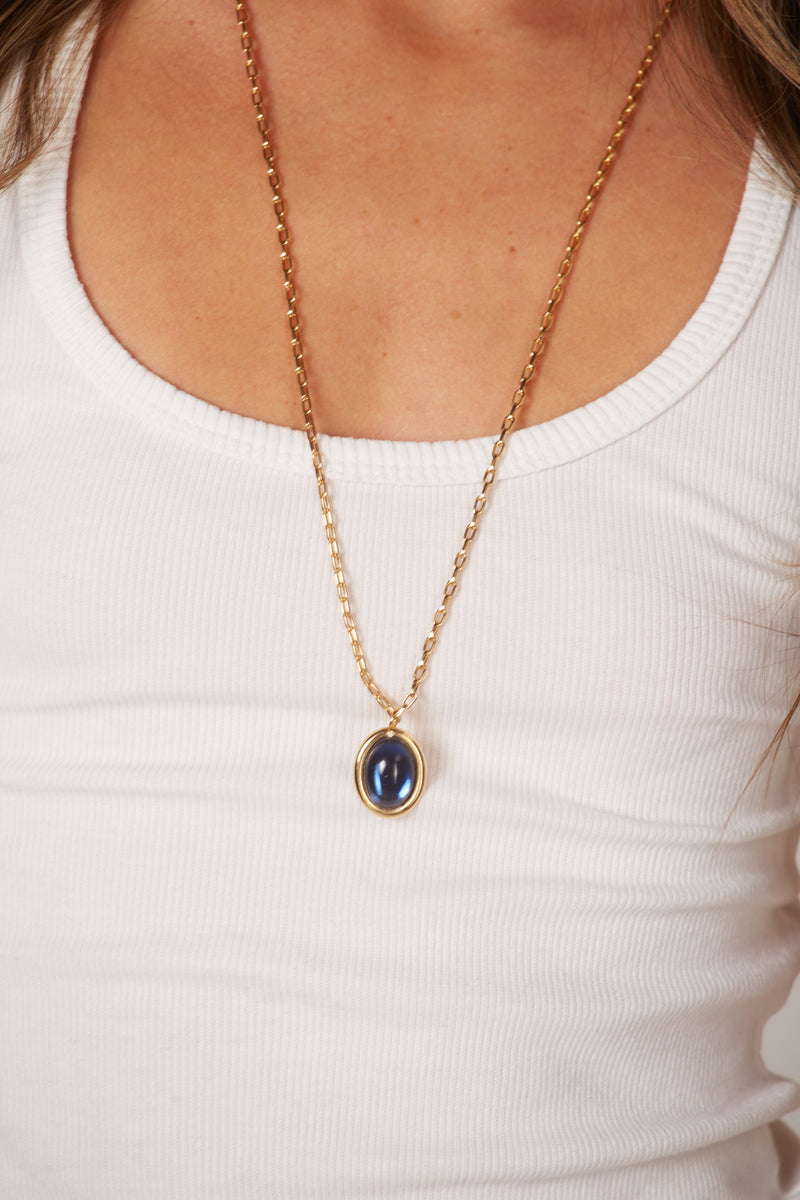 Colar Dark Blue Oval Gem