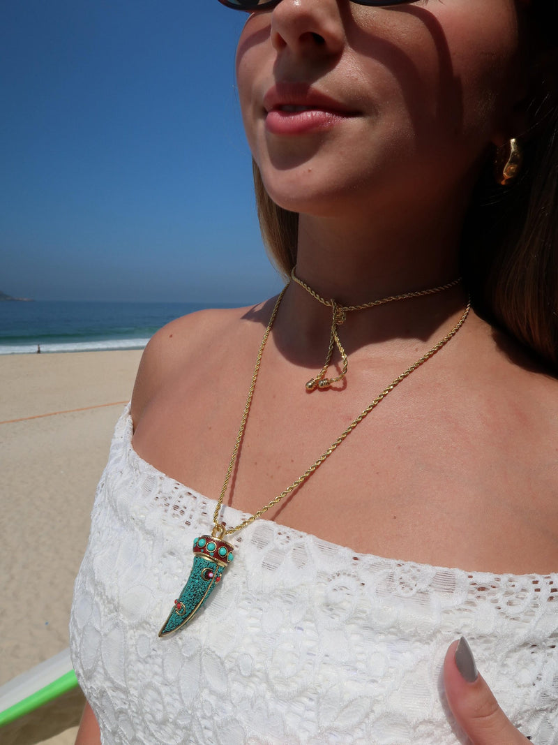 Colar Fio Baiano Dente Tribal - Colar Dourado Lucky Bijoux