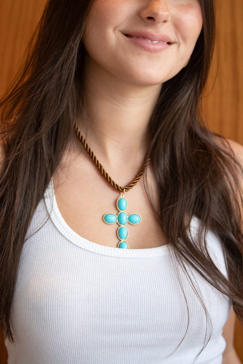 Colar Turquoise Cross - Colar Dourado Lucky Bijoux