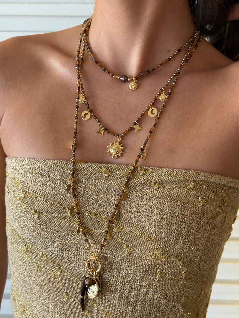 Mix Olho de Tigre - Colar Dourado Lucky Bijoux