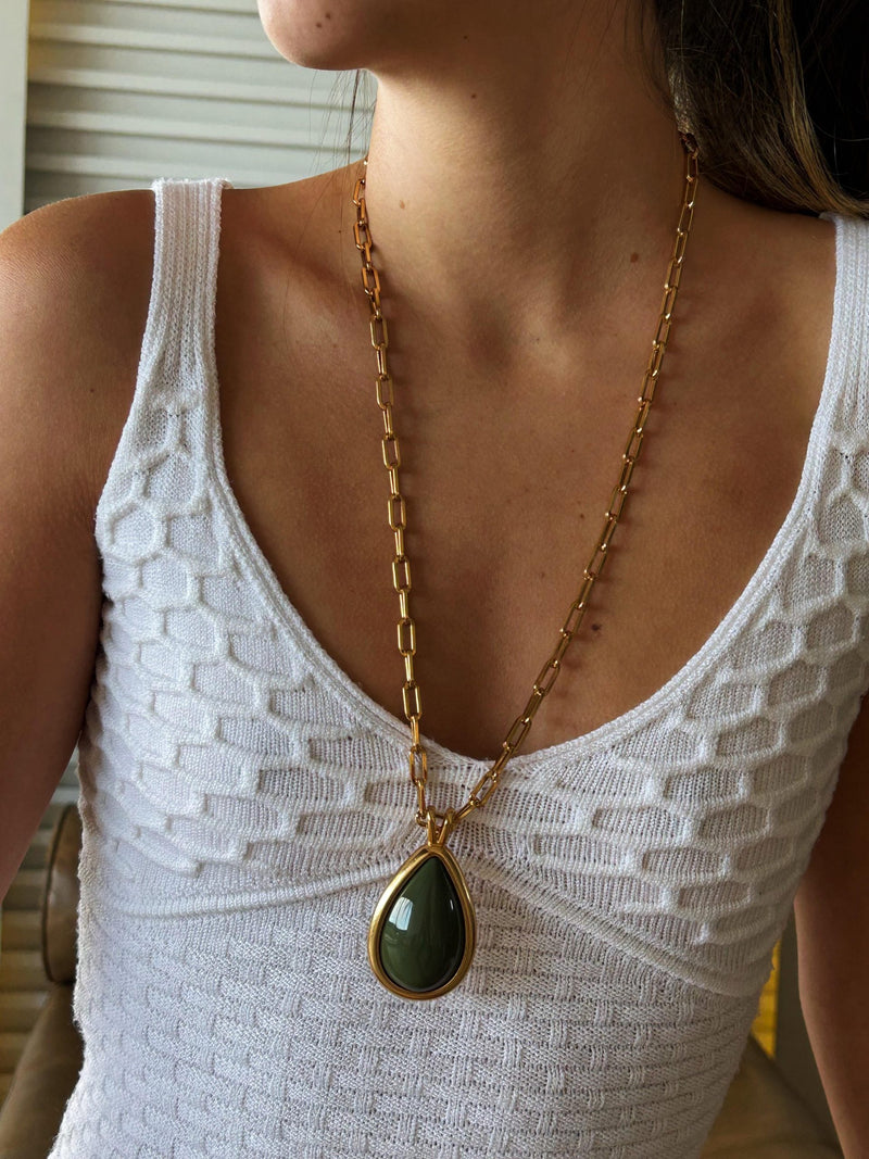 Colar Gota Verde - Colar Dourado Lucky Bijoux