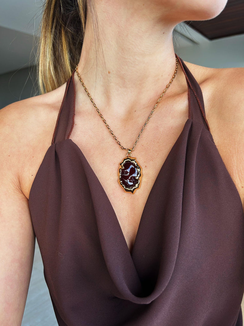Colar Ágata Marrom - Colar Dourado Lucky Bijoux