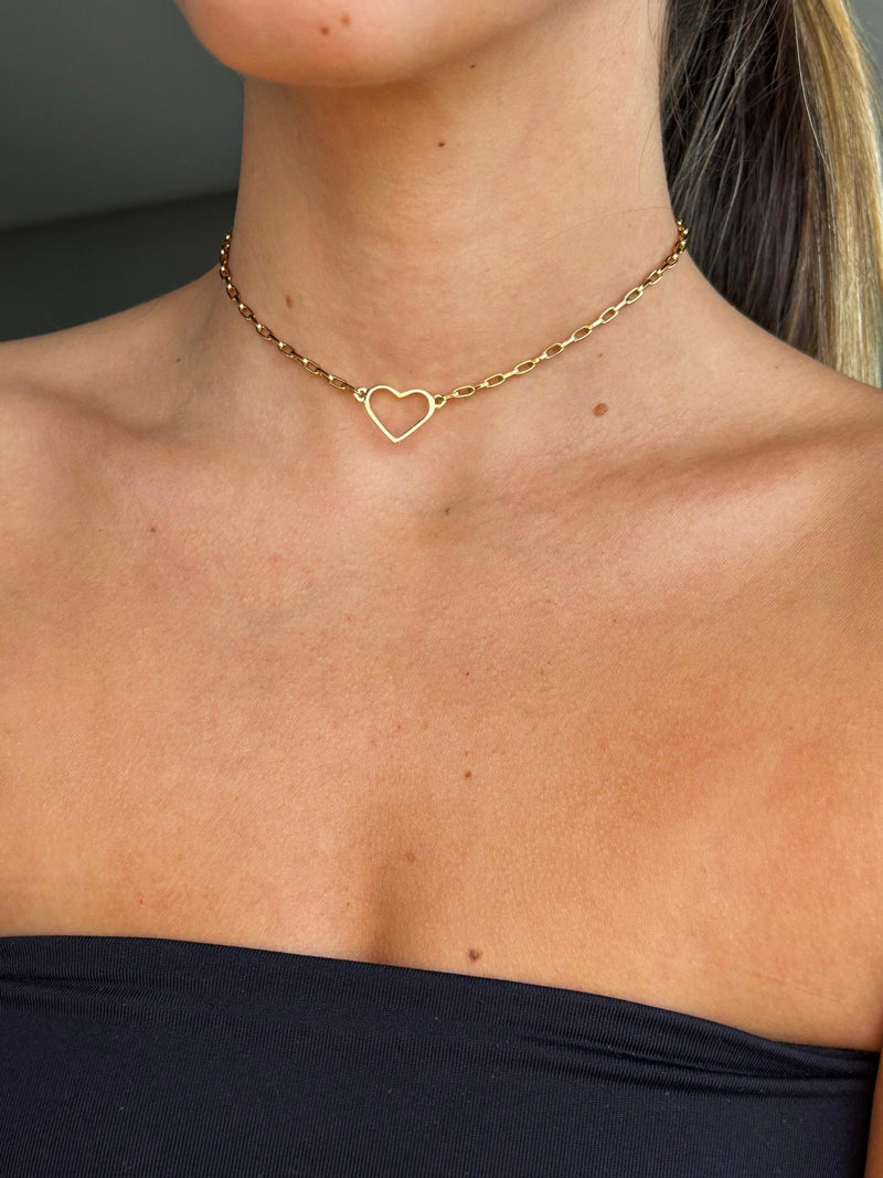 Choker Coração Vazado - Colar Dourado Lucky Bijoux