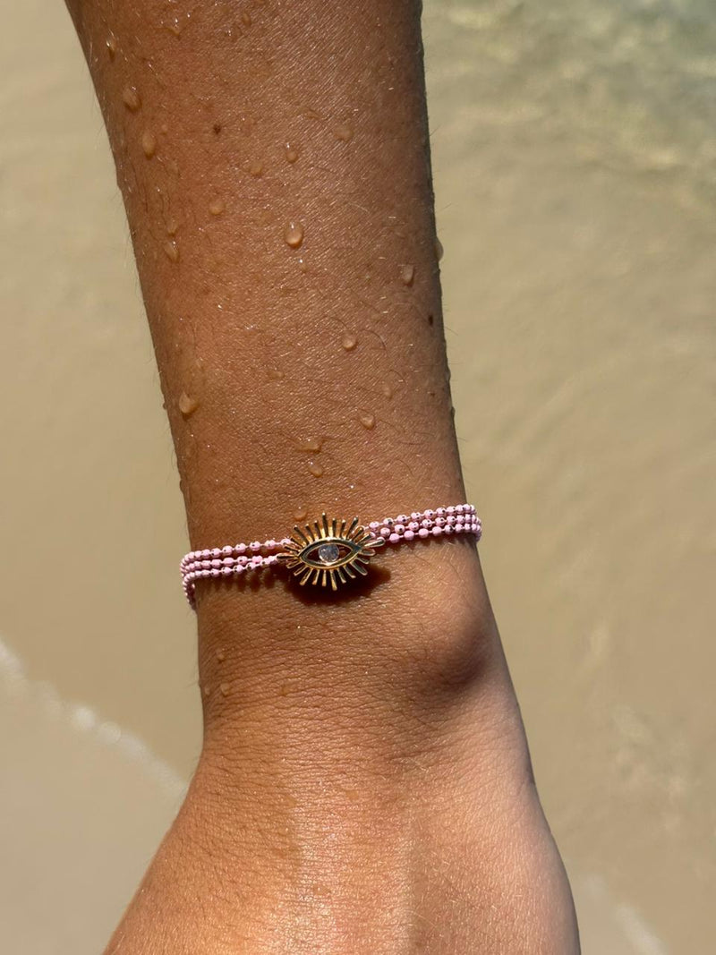 Pulseira Pink Eye - Pulseira Ouro 18k Lucky Bijoux