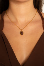 Colar Oval Marrom - Colar Dourado Lucky Bijoux