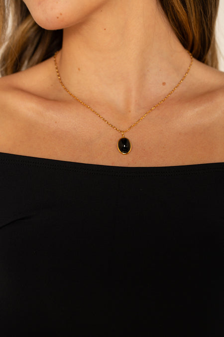 Colar Oval Preto - Colar Dourado Lucky Bijoux