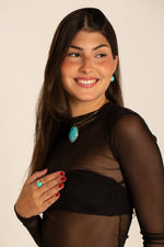 Anel Oval Turquesa - Anel Dourado Lucky Bijoux