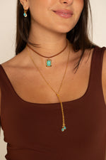 Colar Gravatinha Turquesa - Colar Dourado Lucky Bijoux