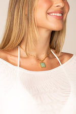Colar Square Gem - Água Marinha - Colar Dourado Lucky Bijoux