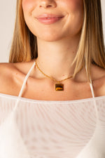 Colar Square Gem - Olho de Tigre - Colar Dourado Lucky Bijoux