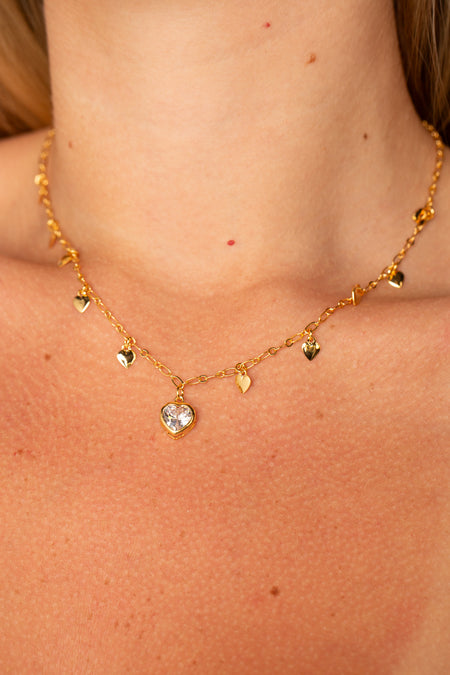 Conjunto Crystal Heart - Zircônia - Colar Dourado Lucky Bijoux
