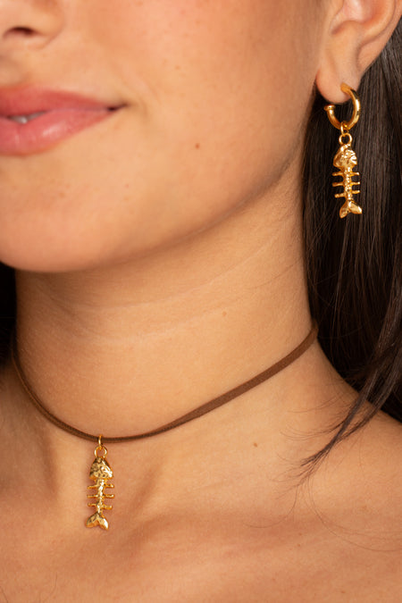 Mix Fishbone - Argola Dourada Lucky Bijoux