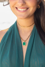 Colar Gem Esmeralda - Colar Dourado Lucky Bijoux