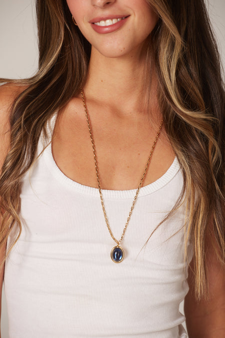 Colar Dark Blue Oval Gem