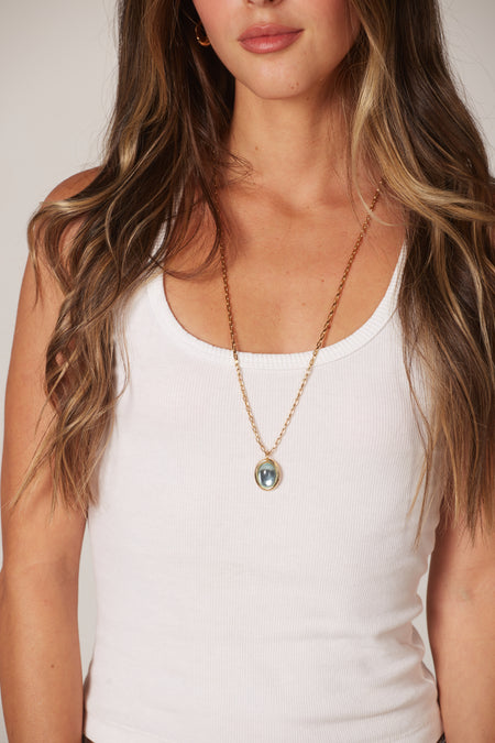 Colar Light Blue Oval Gem