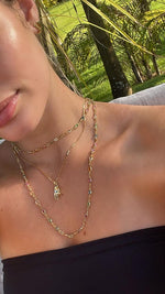 Colar Longo Cristais Coloridos - Colar Dourado Lucky Bijoux