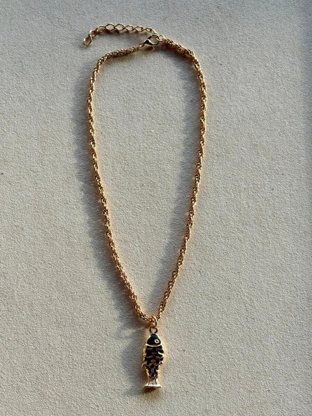 Colar Peixe Escama - Colar Dourado Lucky Bijoux